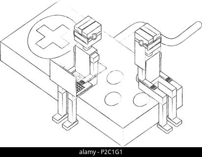 L'homme et de la femme avec l'aide de lunettes vr portables assis dans le contrôle du jeu Illustration de Vecteur