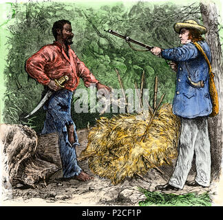 Capture de Nat Turner, chef de la révolte des esclaves en 1831. À la main, gravure sur bois Banque D'Images