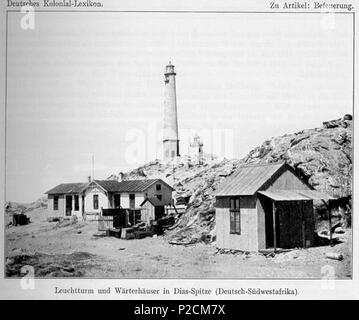 . Anglais : Grand et Petit phare à Diaz-Point German-Southwestafrica maintenant près de Lüderitz (Namibie). Deutsch : Großer und kleiner Leuchtturm an der Nahe dans Diaz-Spitze Lüderitz (Deutsch-Südwestafrika heute Namibie). Avant 1914 / vor 1914. Deutsches Koloniallexikon, von Quelle & Meyer, Leipzig 1920. Digitalisierung : Universitätsbibliothek Frankfurt a. 16 principaux phares Southwestafrica Point Diaz Deutsches Koloniallexikon Quelle&amp;Meyer Leipzig Banque D'Images