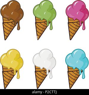 Fruits de couleur ice cream cones situé sur un fond blanc Illustration de Vecteur