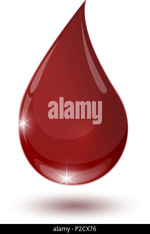 Grande goutte de sang rouge brillant sur fond blanc Illustration de Vecteur