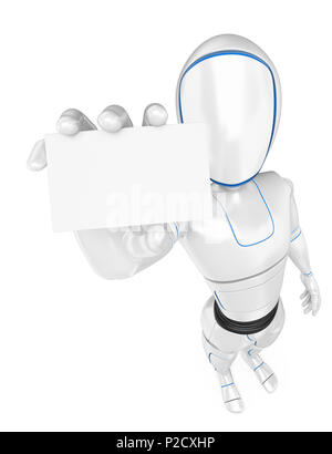 Android futuriste 3d illustration. Robot humanoïde debout avec une carte vierge. Isolé sur fond blanc. Banque D'Images
