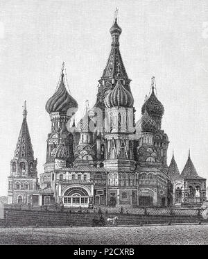 Cathédrale de Vasily la bienheureuse, la cathédrale de Saint Basil, à Moscou, Russie, Kathedrale des seligen dans Basiliuskathedrale Basilius, Moscow, Russia, amélioration numérique reproduction à partir d'un tirage original du 19ème siècle, 1881 Banque D'Images