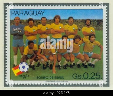 . Deutsch : aus Safe Paraguay zur Fußball-Weltmeisterschaft 1982 in Spanien : Mannschaft aus Brasilien English : Cachet du Paraguay de la Coupe du Monde de Football 1982 en Espagne : l'équipe du Brésil . 1982. Chargé par R-F-AL (discuter | Contributions | Gallery) (Allemand ) 11982-paraguay-wm-Espagne-1-Brésil Banque D'Images