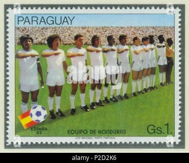 . Deutsch : aus Safe Paraguay zur Fußball-Weltmeisterschaft 1982 in Spanien : Mannschaft aus Honduras Anglais : Cachet du Paraguay de la Coupe du Monde de Football 1982 en Espagne : l'équipe du Honduras . 1982. Chargé par R-F-AL (discuter | Contributions | Gallery) (Allemand ) 11982-paraguay-wm-Espagne-1-Honduras Banque D'Images