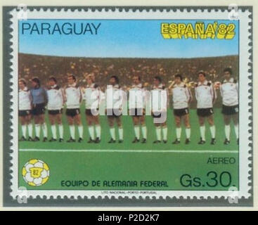 . Deutsch : aus Safe Paraguay zur Fußball-Weltmeisterschaft 1982 in Spanien : Mannschaft aus Allemagne English : Cachet du Paraguay de la Coupe du Monde de Football 1982 en Espagne : l'équipe d'Allemagne . 1982. Chargé par R-F-AL (discuter | Contributions | Gallery) (Allemand ) 11982-paraguay-wm-Espagne-1-Allemagne Banque D'Images