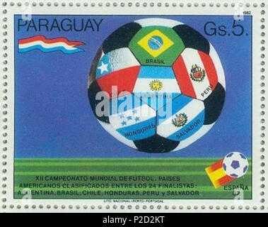 . Deutsch : aus Safe Paraguay zur Fußball-Weltmeisterschaft 1982 in Spanien English : Stamp du Paraguay de la Coupe du Monde de Football 1982 en Espagne . 1982. Chargé par R-F-AL (discuter | Contributions | Gallery) (Allemand ) 21982-paraguay-wm-Espagne-2-ball Banque D'Images