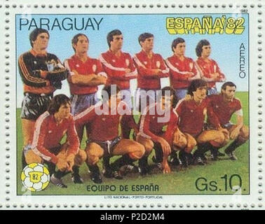 . Deutsch : aus Safe Paraguay zur Fußball-Weltmeisterschaft 1982 in Spanien : Mannschaft aus Spanien English : Cachet du Paraguay de la Coupe du Monde de Football 1982 en Espagne : l'équipe d'Espagne . 1982. Chargé par R-F-AL (discuter | Contributions | Gallery) (Allemand ) 21982-paraguay-wm-Espagne-3-Espagne Banque D'Images