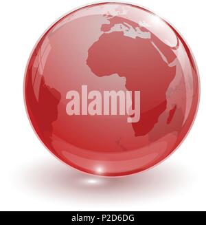 Globe en verre terre map 3d rouge sur fond blanc Illustration de Vecteur