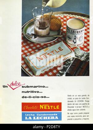 Anuncio. Chocolate a la taza 'Nestlé'. Años 50. Banque D'Images