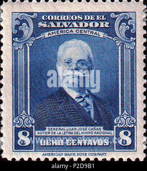 . Anglais : Stamp de Juan José Cañas (1826-1918), auteur des paroles de l'hymne national d'El Salvador Español : Estampilla de Juan José Cañas (1826-1918), auteurs de la letra del Himno Nacional de El Salvador . 1945. El Salvador Poster 11 Canas Banque D'Images
