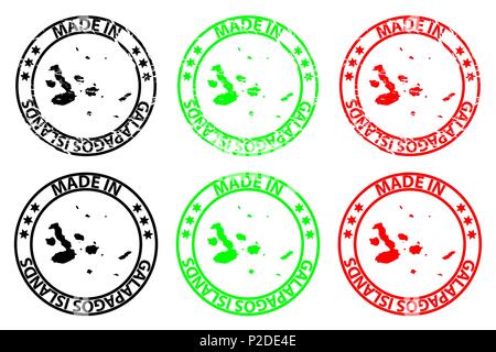 Fait à Îles Galápagos - timbres en caoutchouc - vecteur, îles Galapagos carte - noir, vert et rouge Illustration de Vecteur