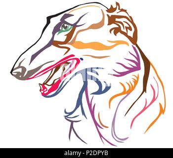 Portrait de profil décoratives colorées de chien lévrier russe, vector illustration en différentes couleurs isolé sur fond blanc Illustration de Vecteur