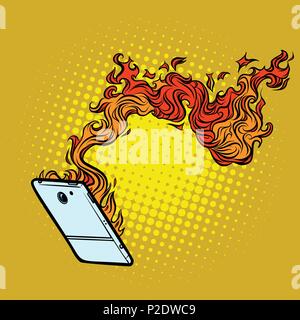 Les flammes. smartphone destruction de la technologie. Comic cartoon retro pop art dessin illustration vectorielle Illustration de Vecteur