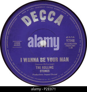 . Anglais : UN-côté étiquette de la version vinyle australienne de 'I Wanna Be Your Man' par les Rolling Stones . 1964. Decca Records / EMI (Australie) Ltd 25 Donne-moi par les Rolling Stones en vinyle australienne A-side Banque D'Images