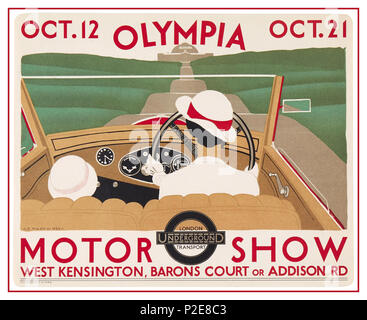 Vintage 1933 British Motor Show Poster à Olympie Oct 12-21 via London Transport réseau de métro stations de métro la plus proche de West Kensington Barons Court Addison Road West London Banque D'Images