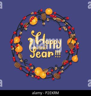 Châssis d'hiver festif avec lettrage. conception des couronnes pour les cartes postales, affiches, autocollants. vector illustration Illustration de Vecteur