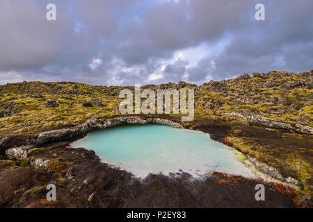 Blue Lagoon, orage, lac, lave, Grindavík, Reykjanes, Islande, Europe Banque D'Images