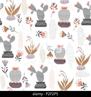 Cactus seamless pattern, été la nature decoration background. Maison succulentes plantes et fleurs d'intérieur dans un style dessiné à la main. Vecteur EPS10. Illustration de Vecteur