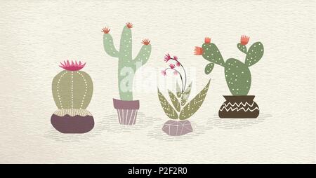 Cactus, plantes du désert de l'intérieur de la chambre. Collection de fleurs exotiques dans un style dessiné à la main. Vecteur EPS10. Illustration de Vecteur