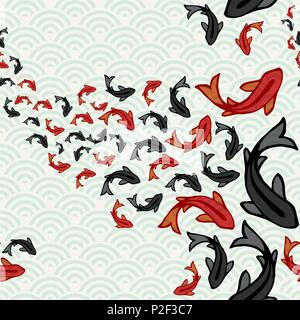 Koi Fish modèle transparent, style traditionnelle asiatique art de nager dans l'étang de poissons rouges de la carpe. Faites à la main. Vecteur EPS10. Illustration de Vecteur