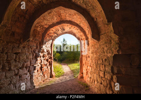 Gate à château Drachenfels, près de Busenberg, Dahner Felsenland, parc naturel de la Forêt du Palatinat, Rhénanie-Palatinat, Allemagne Banque D'Images