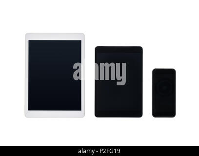 Ensemble de tablettes numériques et smartphones mock up isolated on white Banque D'Images