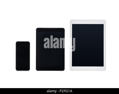 Ensemble de tablettes numériques et smartphones mock up isolated on white Banque D'Images