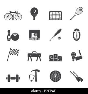 Simple Silhouette les équipements sportifs et les icônes des outils - vector icon set Illustration de Vecteur