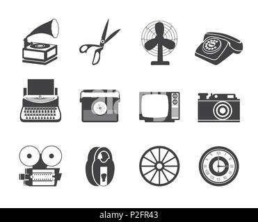 D'affaires et de bureau rétro Silhouette icônes d'objets - vector icon set Illustration de Vecteur