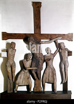 DESCENDIMIENTO PROCEDENTE DE LA IGLESIA DE SANTA EULALIA D'ERILL LA VALL - 1150 - ESCULTURA ROMANICA CATALANA. Endroit : Museu Nacional d'Art de Catalogne, Barcelone, Espagne. Banque D'Images