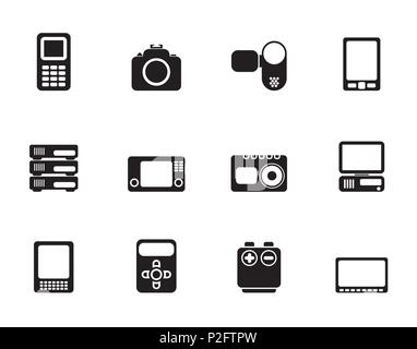 Techniques, les médias et la silhouette des icônes de l'électronique - vector icon set Illustration de Vecteur