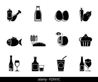 Silhouette des Aliments, boissons et aliments icônes - vector icon set Illustration de Vecteur