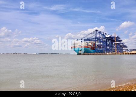 Port de Felixstowe, Suffolk. Jun 15, 2018. Météo France : Le porte-conteneurs Maersk Maribo à quai au port de Felixstowe cet après-midi ensoleillée. Felixstowe, Suffolk. Credit : Angela Chalmers/Alamy Live News Banque D'Images