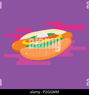 Super délicieux hot dog illustration. Vecteur de couleur. Illustration de Vecteur