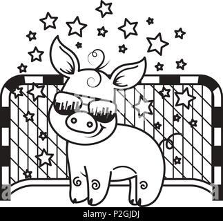 Cute cartoon pig avec un ballon de football. Vector illustration. Coloriage Illustration de Vecteur