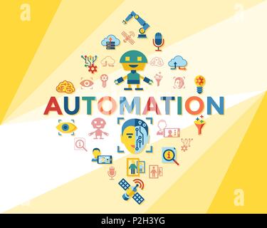 Vecteur numérique de profondeur de l'apprentissage automatique et l'intelligence artificielle d'automatisation icon set infogprahics Illustration de Vecteur