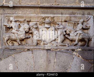 L'Escudo del Palacio de los Ávila, Cáceres, provincia de España en la Comunidad Autónoma de Castilla y León. Banque D'Images