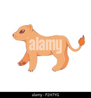 Vector illustration of a cute kawaii lionne dans la caricature coréen ou japonais style mascotte isolated on white Illustration de Vecteur
