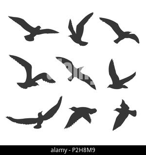 Les oiseaux en plein vol silhouette vector set Illustration de Vecteur