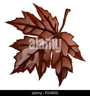 Brown l'automne feuille d'érable isolé sur fond blanc. Cartoon Vector illustration close-up. Illustration de Vecteur