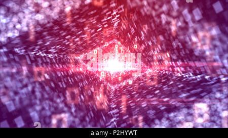 Une illustration 3d innovantes de zéros blanc fringant et ceux passant par un pipeline rhomboïdale à qu'un tout-puissant et voir dans l'oeil des médias Banque D'Images