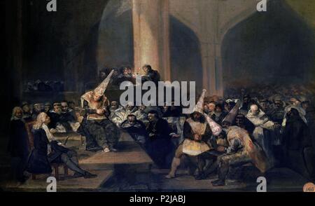 "Le Tribunal de l'Inquisition', 1815-1819, huile sur panneau, 46 x 73 cm. Auteur : Francisco de Goya (1746-1828). Lieu : ACADÉMIE DE SAN FERNANDO-PINTURA, MADRID, ESPAGNE. Banque D'Images