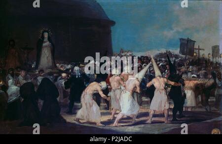 'Une procession de Flagellants, 1812/1819", huile sur panneau, 46 x 73 cm. Auteur : Francisco de Goya (1746-1828). Lieu : ACADÉMIE DE SAN FERNANDO-PINTURA, MADRID, ESPAGNE. Banque D'Images