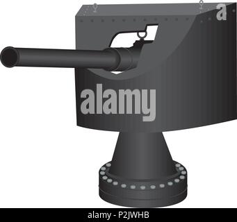 Un tir rapide au début du xxe siècle 12 livres Pistolet Naval dans une tourelle blindée avec un support pivotant isolated on white Illustration de Vecteur