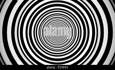 Un hypnotique 3d illustration d'une illusion symétrique formée de cercles noirs et blancs placés dans l'autre et faire un énorme passage conduisant à la m Banque D'Images