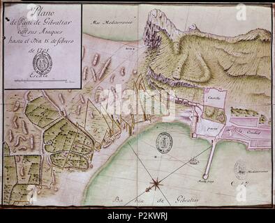 Attaques prévues sur une partie du détroit de Gibraltar jusqu'au 15 février 1705. Madrid, archives historiques militaires. Emplacement : ARCHIVO Historico Militar, MADRID, ESPAGNE. Banque D'Images