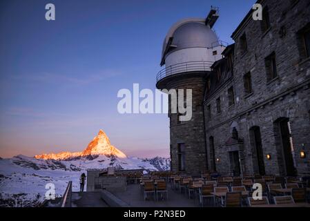 Suisse, Valais, Zermatt, Gornergrat (3100 m), point de vue sur le Mont Cervin (4478 m) et la chaîne de montagnes du Mont Rose Banque D'Images