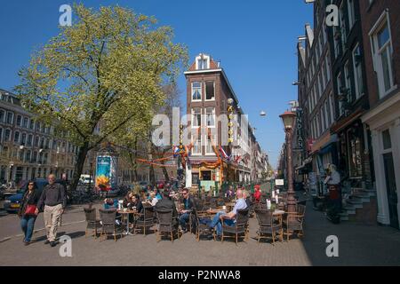 Pays-bas, Province de la Hollande du Nord, Amsterdam, terrasses de café à Korte leidsedwarsstraat 203 Banque D'Images