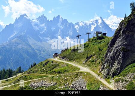 France, Haute Savoie, Chamonix Mont Blanc, la station de câbles de Flégère (1877 m), randonnée pédestre vers le lac Blanc (White Lake) (2352m) dans la réserve naturelle nationale des Aiguilles Rouges (réserve naturelle des Aiguilles Rouges) Banque D'Images